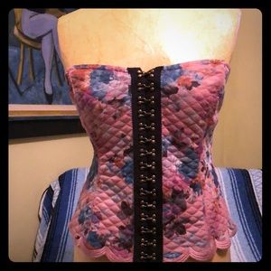 Free People pink rose print bandeau corset top XS
